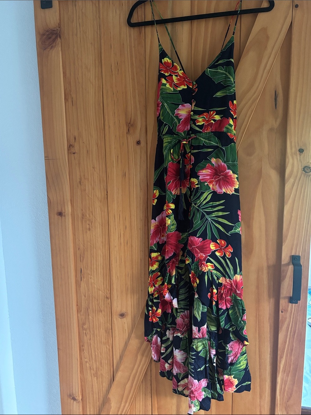 Lulu's Black high low Dress with Pink & Green Tropical Floral